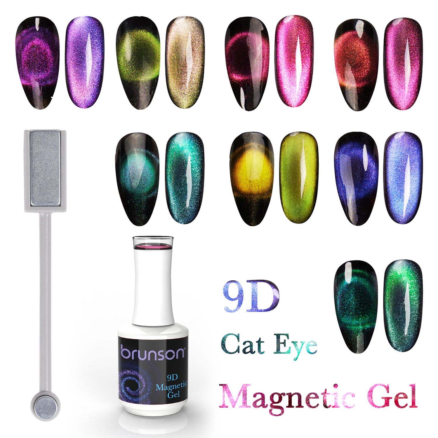 9D Cat Eye Magnetic Soak Off UV Gel Polish Set of 8